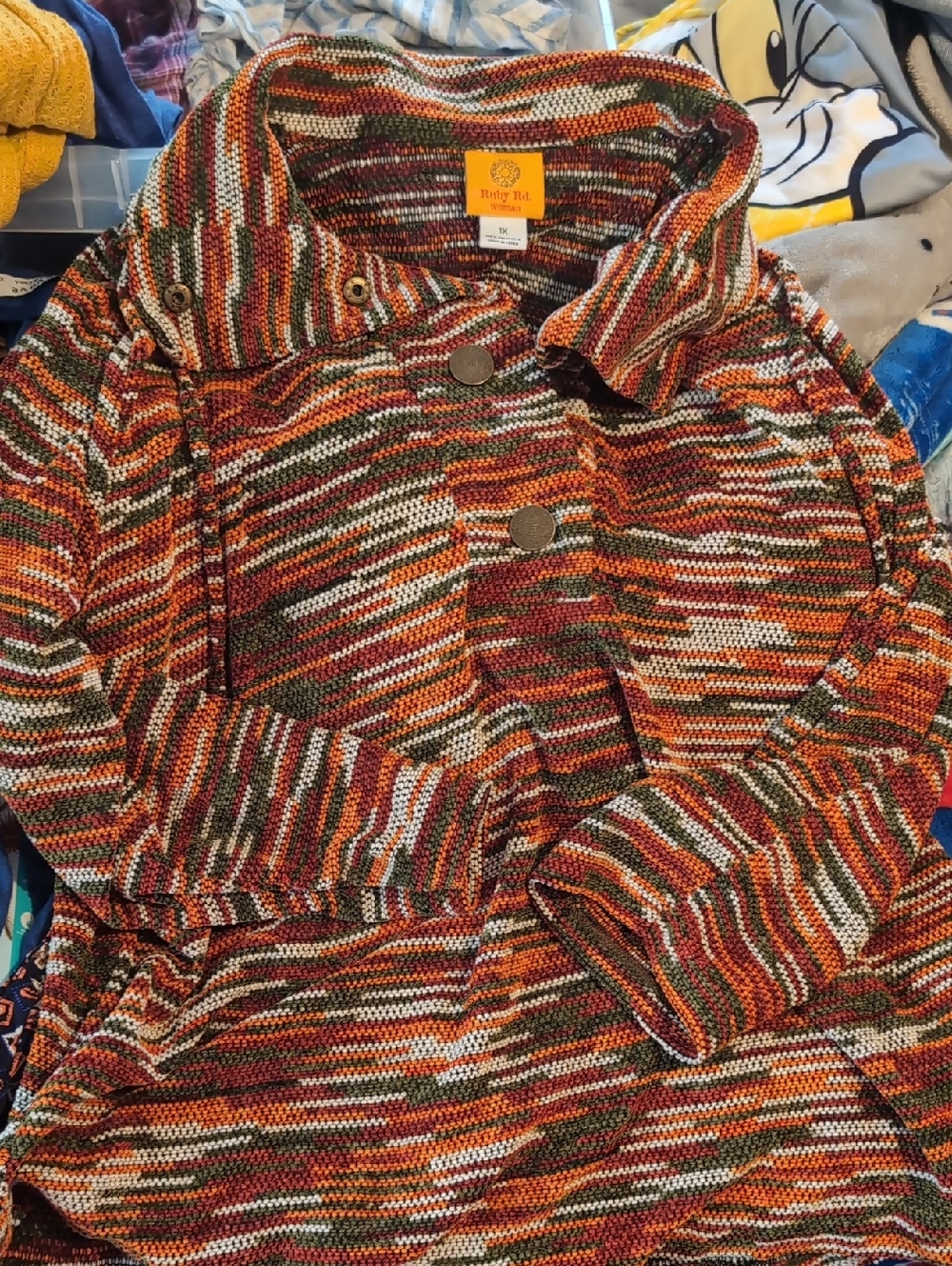 Multicolor Striped Knit Button-Up Shirt Jacket